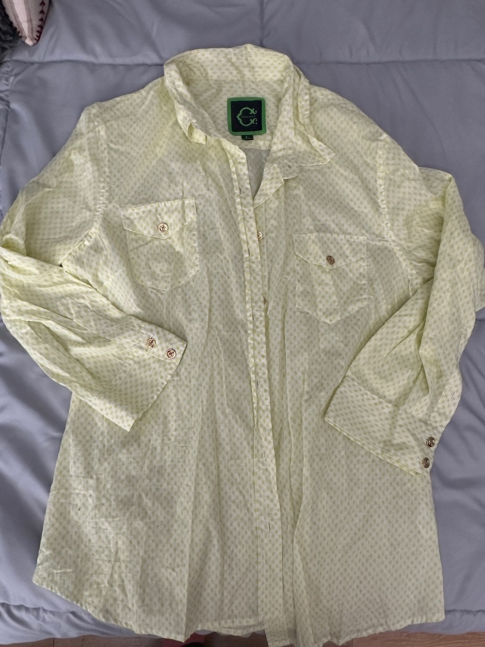 C. Wonder Neon Green Trim Logo Button-Down